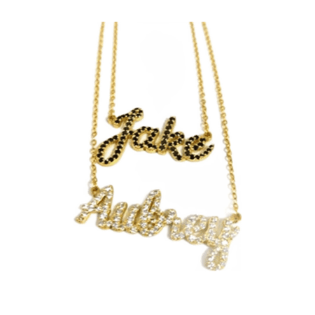 custom gold plated sterling silver diamond cz nameplate jewelry wholesale layered personalised cubic zirconia name pendant necklaces bulk